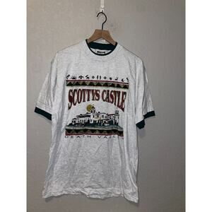 Vintage Scottys Castle Shirt Death Valley Tee Gray Green VTG 1990s 90s Large